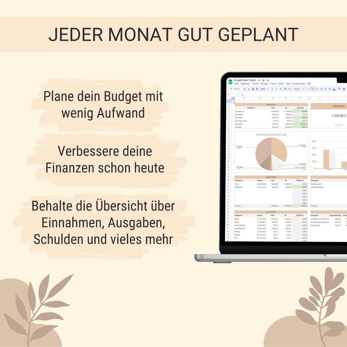 Digitaler Budgetplaner Features