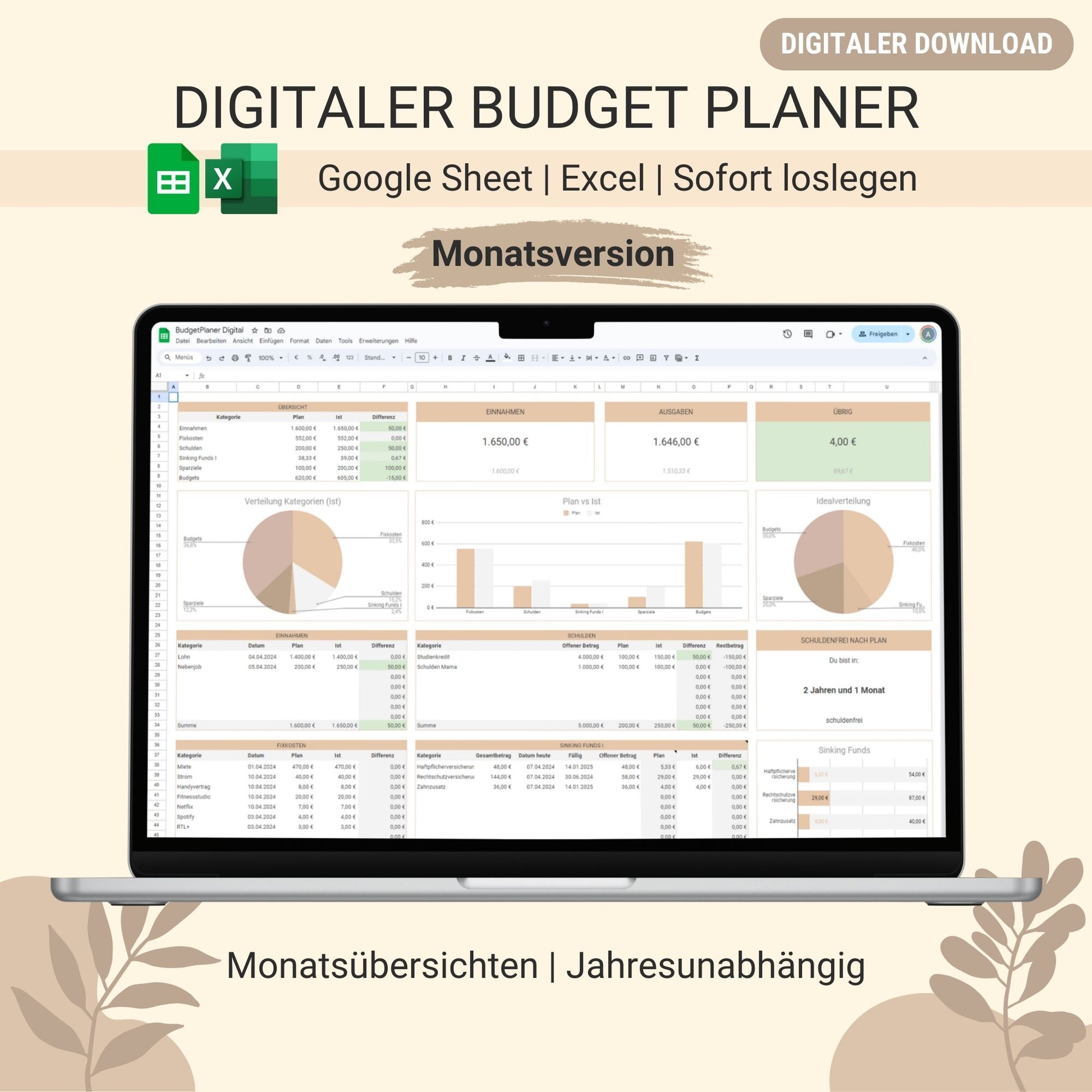 Digitaler Budgetplaner Monatsversion Titelbild