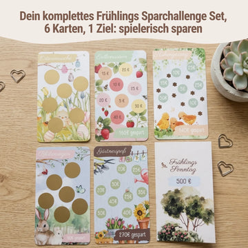 Frühlings Sparchallenge Set – 6 kreative Challenges zum Rubbeln, Aufklappen & Sparen