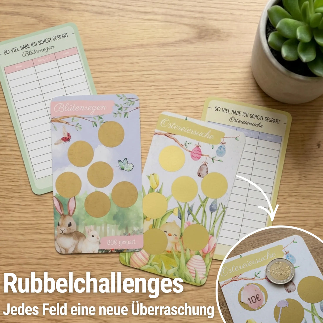 Frühlings Sparchallenge Set – 6 kreative Challenges zum Rubbeln, Aufklappen & Sparen