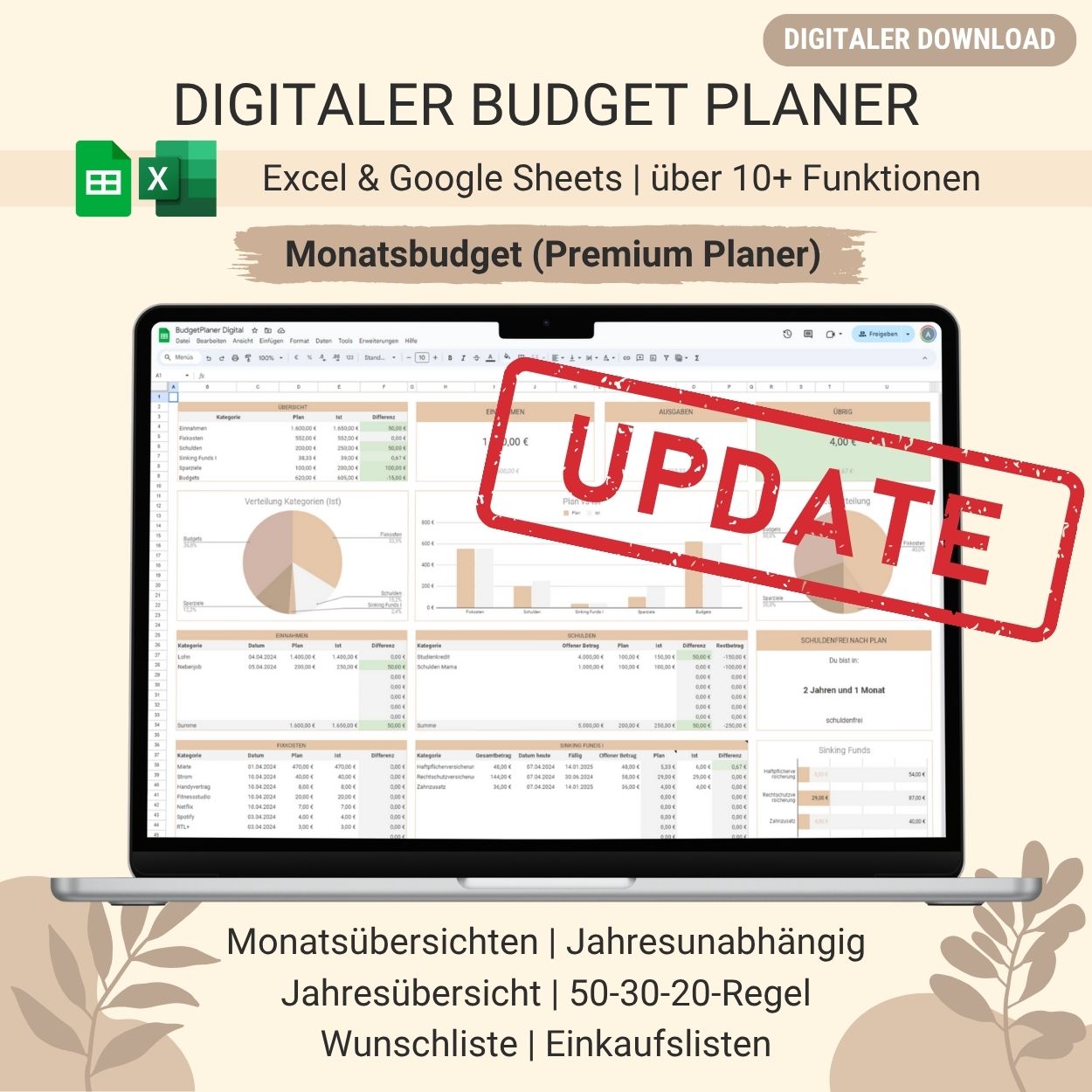 Digitaler Budgetplaner Feature Upgrade
