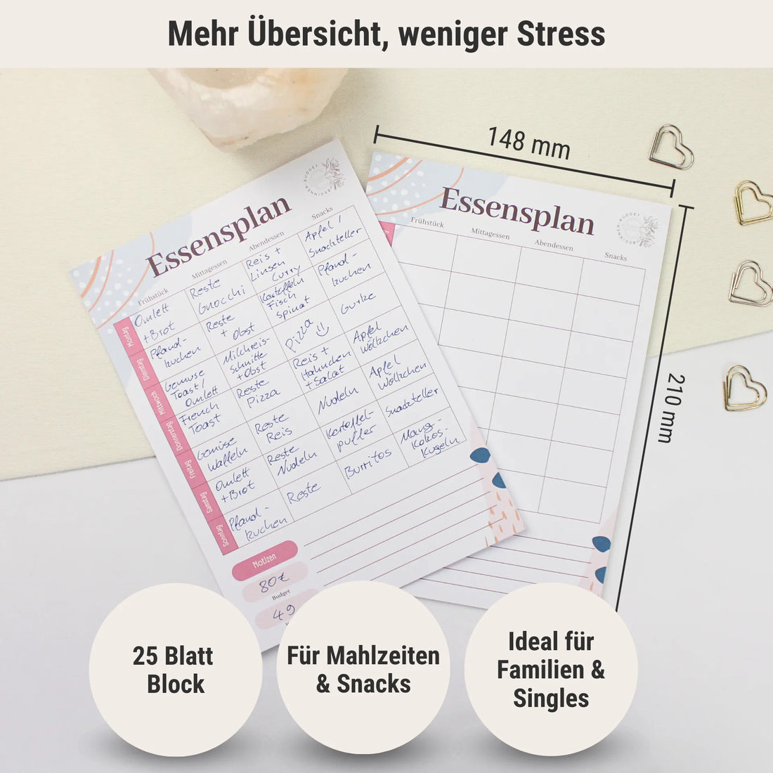 Essensplaner Block DIN A5 – Wochenplan für Mahlzeiten & Snacks