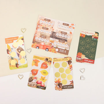 Herbst Spar-Challenge Set - mit Motivkarten zum Freirubbeln, Aufklappen & Sparen