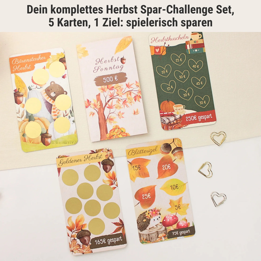 Herbst Spar-Challenge Set - mit Motivkarten zum Freirubbeln, Aufklappen & Sparen